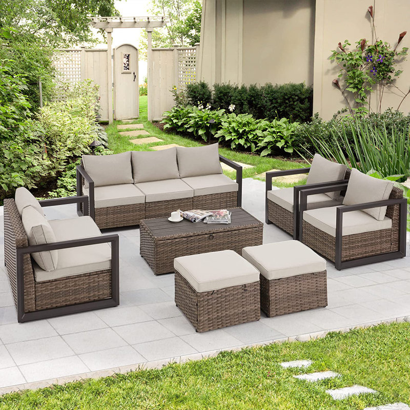 Latitude Run® Kamiron 9 Person Outdoor Seating Group with Cushions